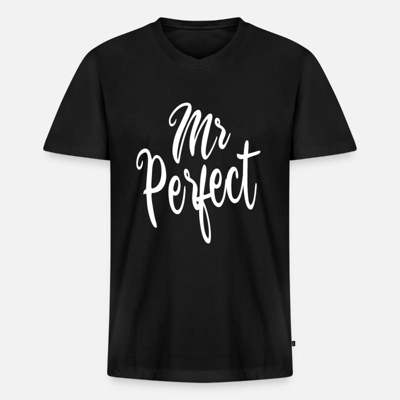 Mr Perfekt - Männer Premium Bio T-Shirt mit V-Ausschnitt - Schwarz