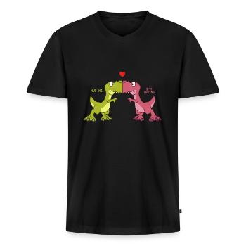 Dino Couple - T-shirt encolure en V Premium bio Homme - noir - Devant - Nico (187cm)