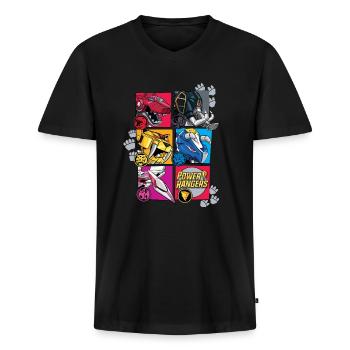 Power Rangers Alle Fünf Zords - Männer Premium Bio T-Shirt mit V-Ausschnitt - Schwarz - Vorne - Nico (187cm)