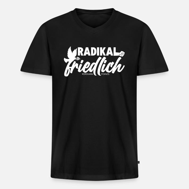 Radikal friedlich - Männer Premium Bio T-Shirt mit V-Ausschnitt - Schwarz