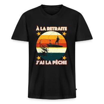 J'ai La Pêche Idée Cadeau Pêcheur Retraité - T-shirt encolure en V Premium bio Homme - noir - Devant - Nico (187cm)