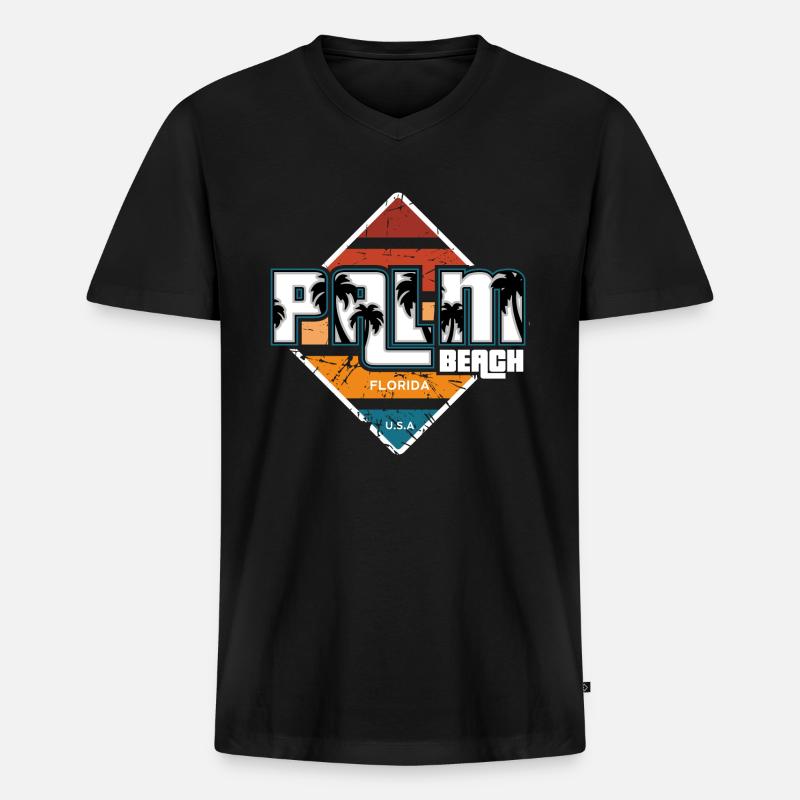 Palm Beach - Männer Premium Bio T-Shirt mit V-Ausschnitt - Schwarz