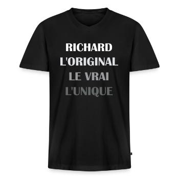 richard - T-shirt encolure en V Premium bio Homme - noir - Devant - Nico (187cm)