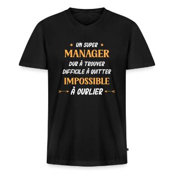 Super manager - T-shirt encolure en V Premium bio Homme - noir - Devant - Nico (187cm)