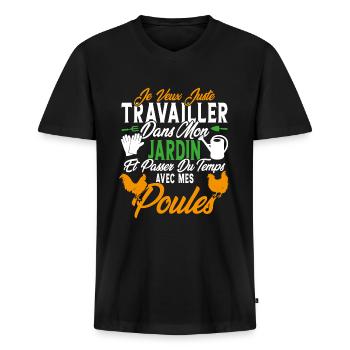 Je veux juste passer du temps avec mes poules - T-shirt encolure en V Premium bio Homme - noir - Devant - Nico (187cm)
