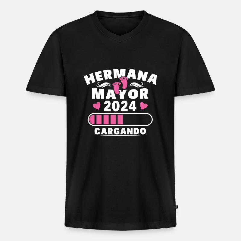 Große Schwester 2024 - Männer Premium Bio T-Shirt mit V-Ausschnitt - Schwarz
