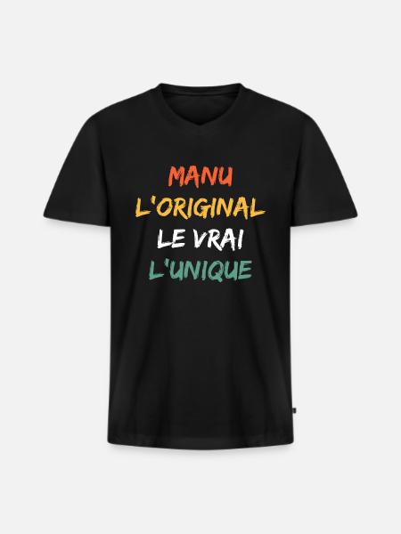 Manu - T-shirt encolure en V Premium bio Homme - noir