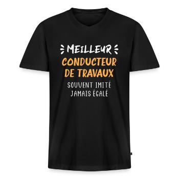 Meilleur conducteur de travaux - T-shirt encolure en V Premium bio Homme - noir - Devant - Nico (187cm)
