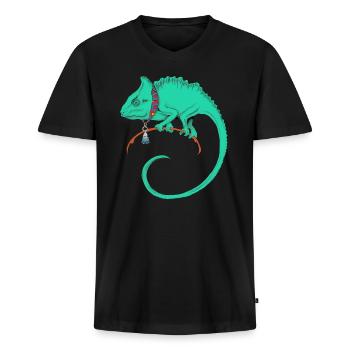Ein schönes gezeichnetes grünes Chamäleon - Männer Premium Bio T-Shirt mit V-Ausschnitt - Schwarz - Vorne - Nico (187cm)
