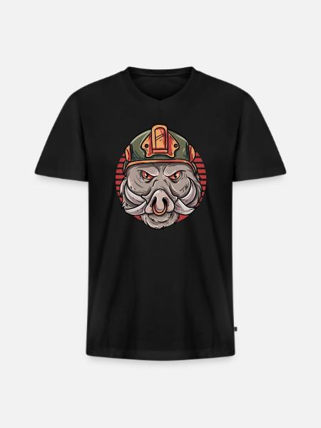 Wildschwein Keiler - Männer Premium Bio T-Shirt mit V-Ausschnitt - Schwarz