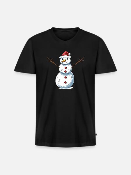 Funny snowman - Men's Premium Organic T-shirt with V-neck - black