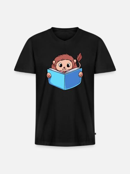 Löwe Lesebuch - Männer Premium Bio T-Shirt mit V-Ausschnitt - Schwarz