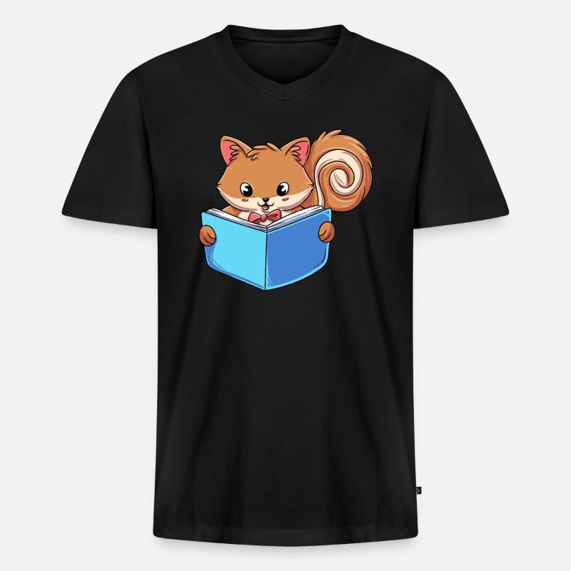 Eichhörnchen Lesebuch - Männer Premium Bio T-Shirt mit V-Ausschnitt - Schwarz