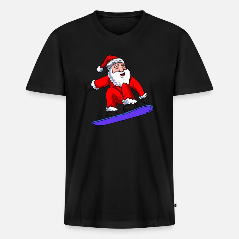 Weihnachtsmann Snowboarding - Männer Premium Bio T-Shirt mit V-Ausschnitt - Schwarz