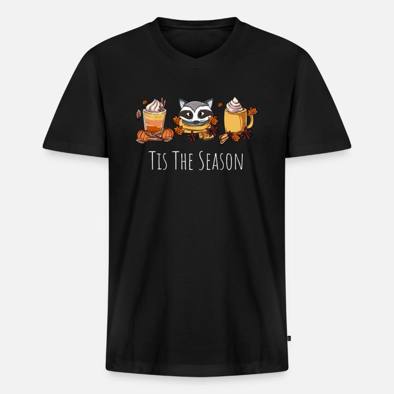 Waschbär Kaffeebecher - Männer Premium Bio T-Shirt mit V-Ausschnitt - Schwarz