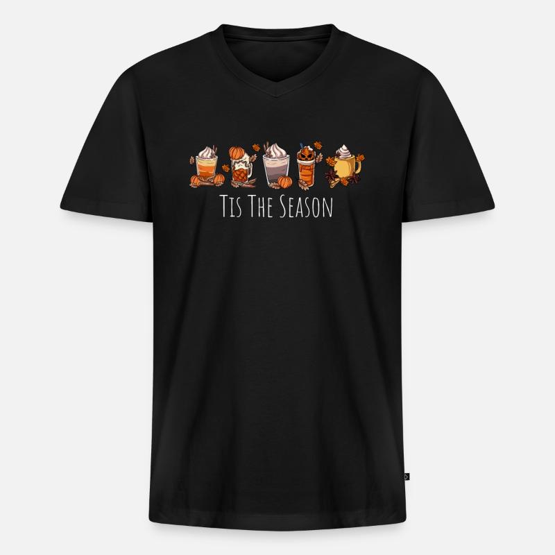 Latte Macchiato Kaffee - Männer Premium Bio T-Shirt mit V-Ausschnitt - Schwarz