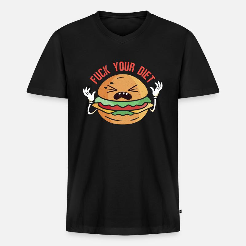 Keine Diät! Ich liebe Essen - Männer Premium Bio T-Shirt mit V-Ausschnitt - Schwarz