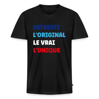 PATRIOTE - T-shirt encolure en V Premium bio Homme - noir - Devant - Nico (187cm)