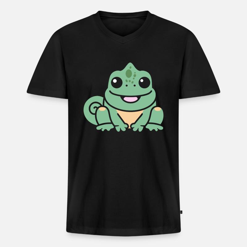 Chamäleon - Männer Premium Bio T-Shirt mit V-Ausschnitt - Schwarz