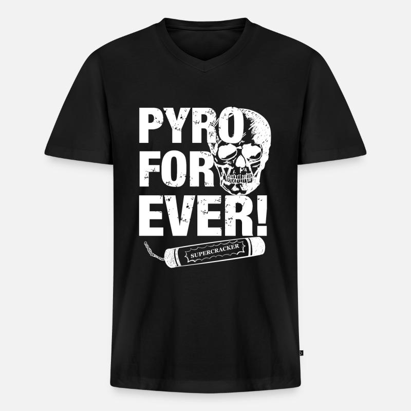 Crâne de pétard pyro - T-shirt encolure en V Premium bio Homme - noir