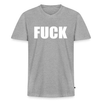 Fuck - Männer Premium Bio T-Shirt mit V-Ausschnitt - Grau meliert - Vorne