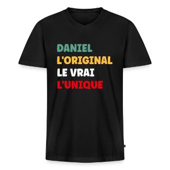 Daniel - T-shirt encolure en V Premium bio Homme - noir - Devant - Nico (187cm)
