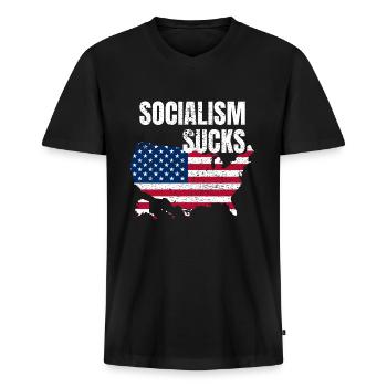 Socialism Sucks Anti Sozialismus Kapitalismus - Männer Premium Bio T-Shirt mit V-Ausschnitt - Schwarz - Vorne - Nico (187cm)
