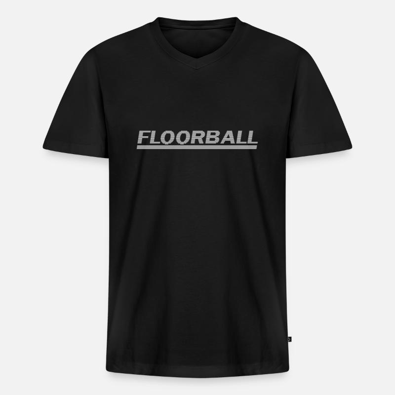 Floorball - Männer Premium Bio T-Shirt mit V-Ausschnitt - Schwarz