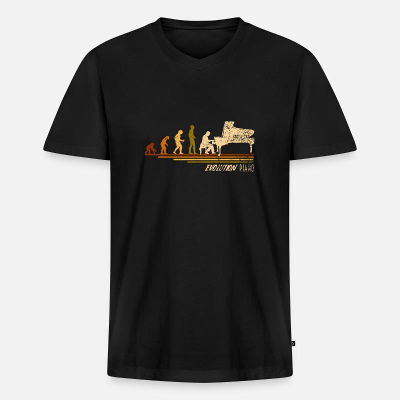 Evolution Pianist - Männer Premium Bio T-Shirt mit V-Ausschnitt - Schwarz