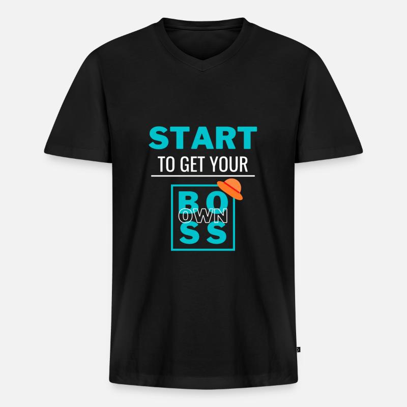 Werden Sie Ihr eigener Chef - Männer Premium Bio T-Shirt mit V-Ausschnitt - Schwarz