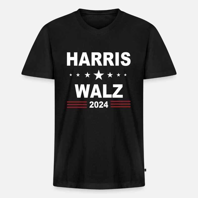 Harris Walz 2024 - Männer Premium Bio T-Shirt mit V-Ausschnitt - Schwarz