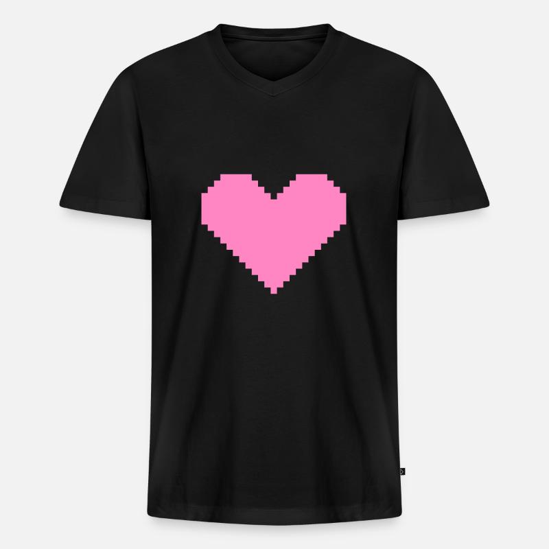 Herz Pixel Rosa - Männer Premium Bio T-Shirt mit V-Ausschnitt - Schwarz