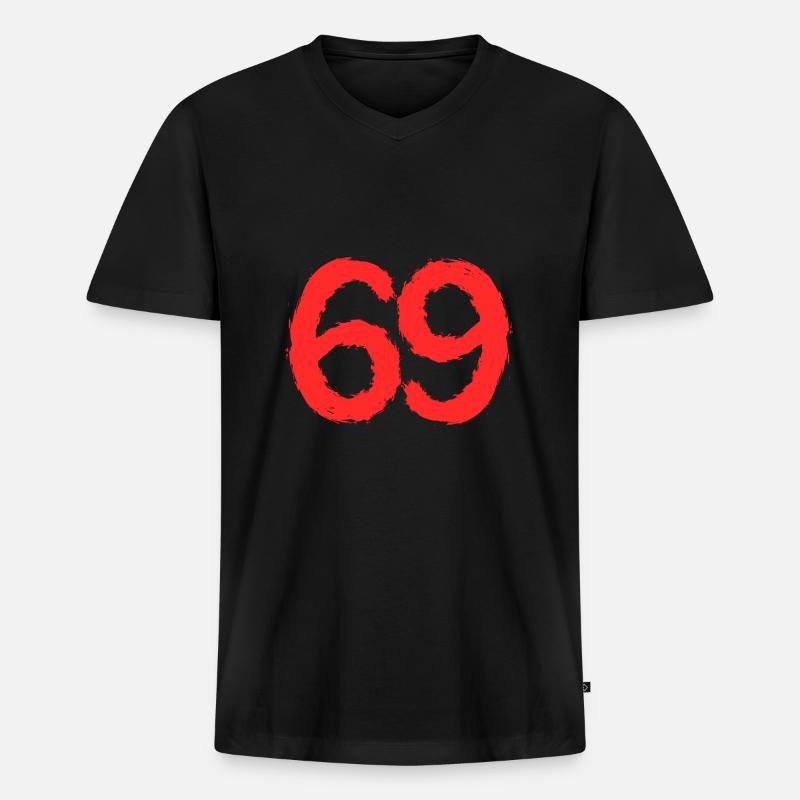 Zahl 69 Nummer Rot - Männer Premium Bio T-Shirt mit V-Ausschnitt - Schwarz