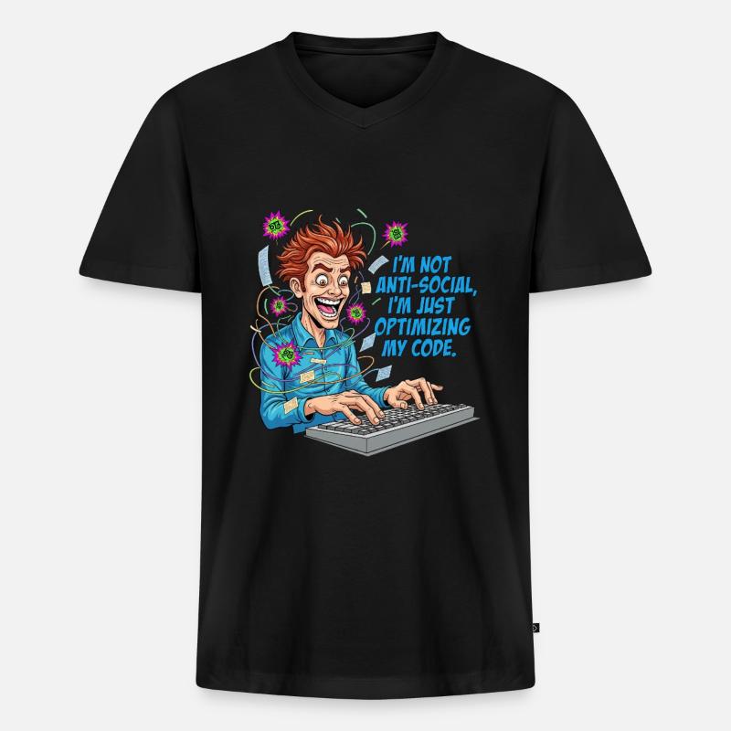 Code Optimizer: Anti-social? Just coding! - Men's Premium Organic T-shirt with V-neck - black
