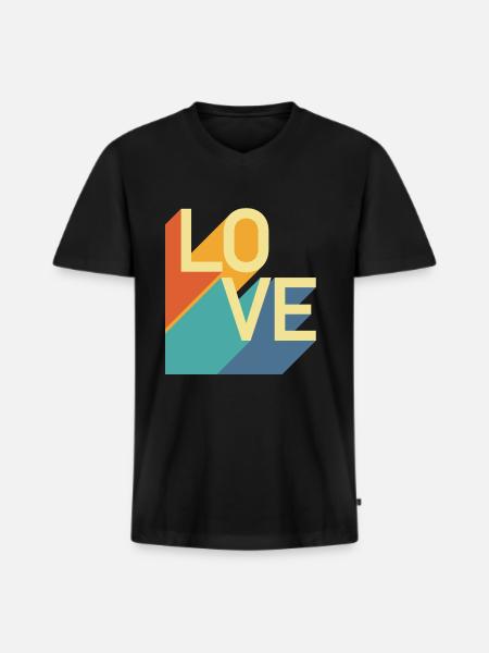 AMOUR - Rétro - T-shirt encolure en V Premium bio Homme - noir