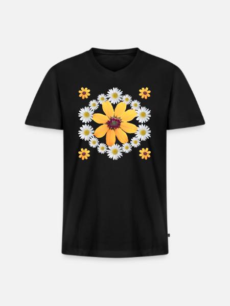 Daisies Orange Blossom Daisies Floral Pattern - Men's Premium Organic T-shirt with V-neck - black