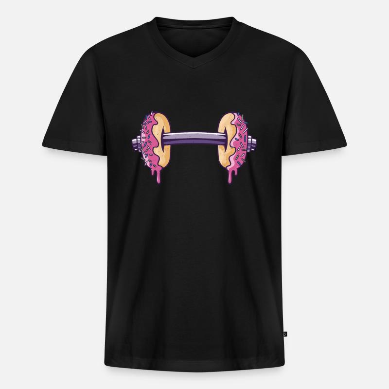 Workout mit Donuts Hantel - Männer Premium Bio T-Shirt mit V-Ausschnitt - Schwarz
