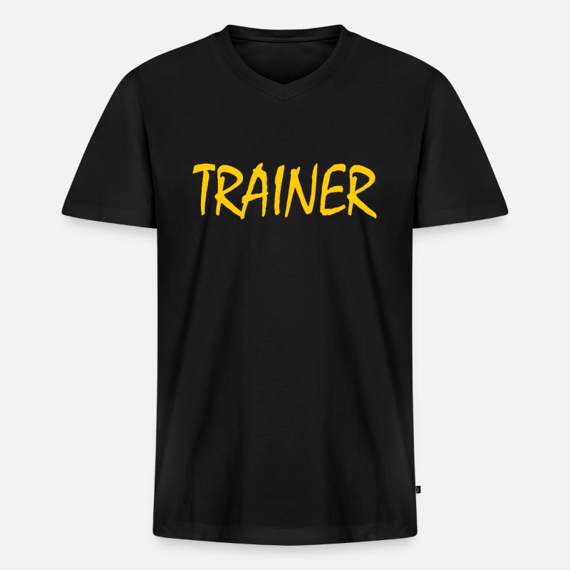 TRAINER - Männer Premium Bio T-Shirt mit V-Ausschnitt - Schwarz