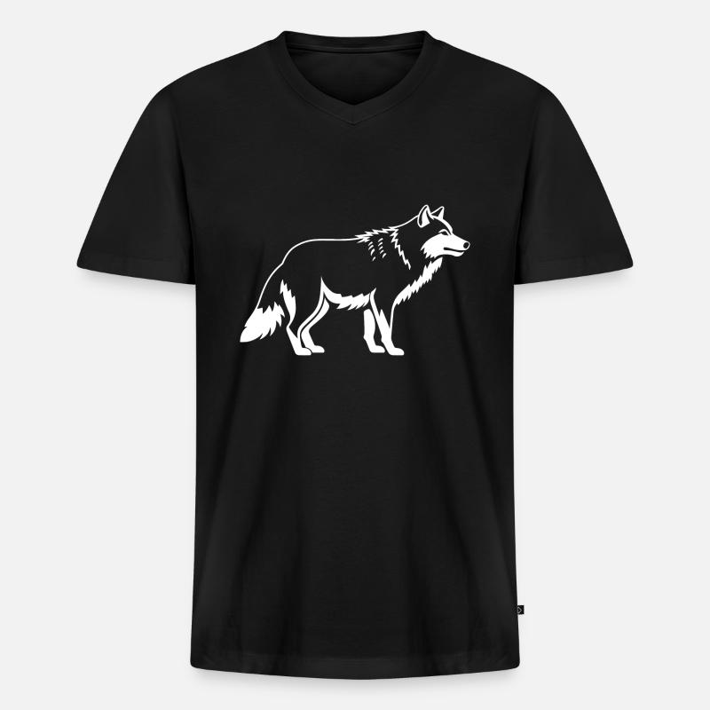 Wolf - Männer Premium Bio T-Shirt mit V-Ausschnitt - Schwarz