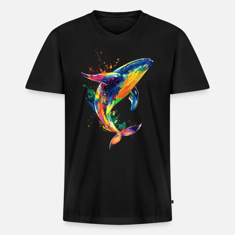 Wal Pop Art Bunt - Männer Premium Bio T-Shirt mit V-Ausschnitt - Schwarz