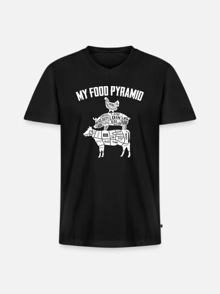 My Food Pyramid Meat labeled - Men's Premium Organic T-shirt with V-neck - black