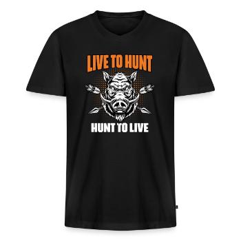 Funny wild boar hunting humor for a - Men's Premium Organic T-shirt with V-neck - black - Front - Nico (187cm)