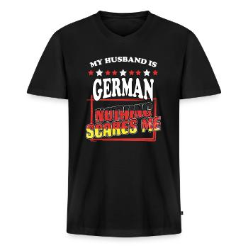 Mon mari est allemand Lustig Deutschland humour pour - T-shirt encolure en V Premium bio Homme - noir - Devant - Nico (187cm)