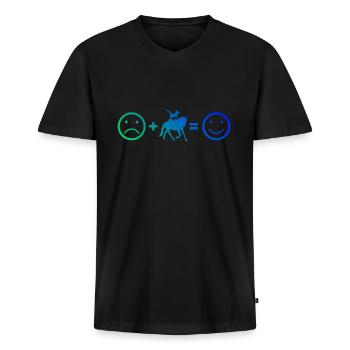 Saut en équipe, sports équestres, gymnastique artistique à cheval - T-shirt encolure en V Premium bio Homme - noir - Devant - Nico (187cm)