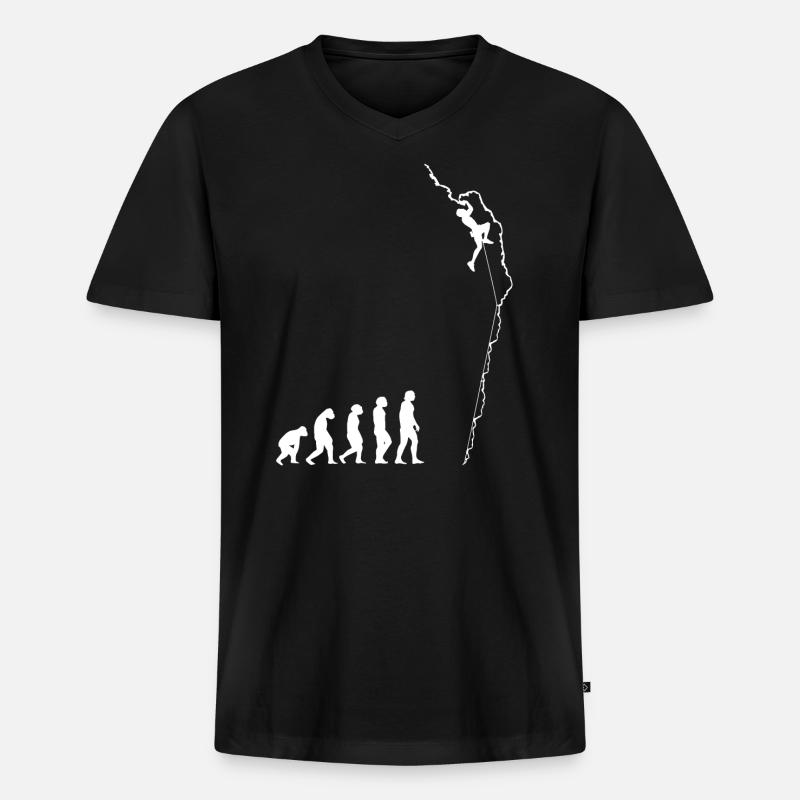 Klettern Evolution - Männer Premium Bio T-Shirt mit V-Ausschnitt - Schwarz