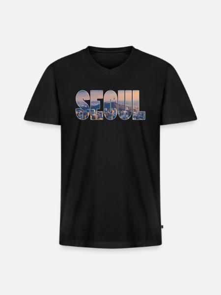 seoul korea - Men's Premium Organic T-shirt with V-neck - black