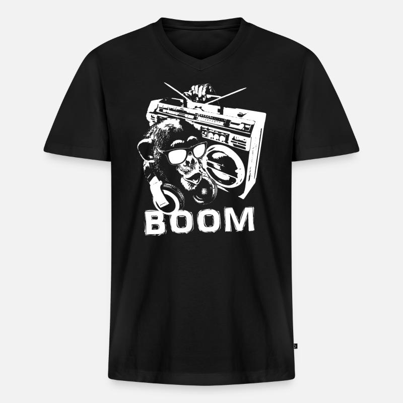 White Monkey Boombox - Männer Premium Bio T-Shirt mit V-Ausschnitt - Schwarz
