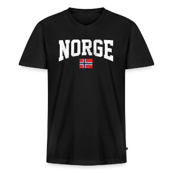 Norge - Souvenir de la Scandinavie drapeau norvégien - T-shirt encolure en V Premium bio Homme - noir - Devant - Nico (187cm)