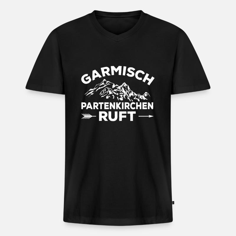 Garmisch Partenkirchen ruft - Männer Premium Bio T-Shirt mit V-Ausschnitt - Schwarz