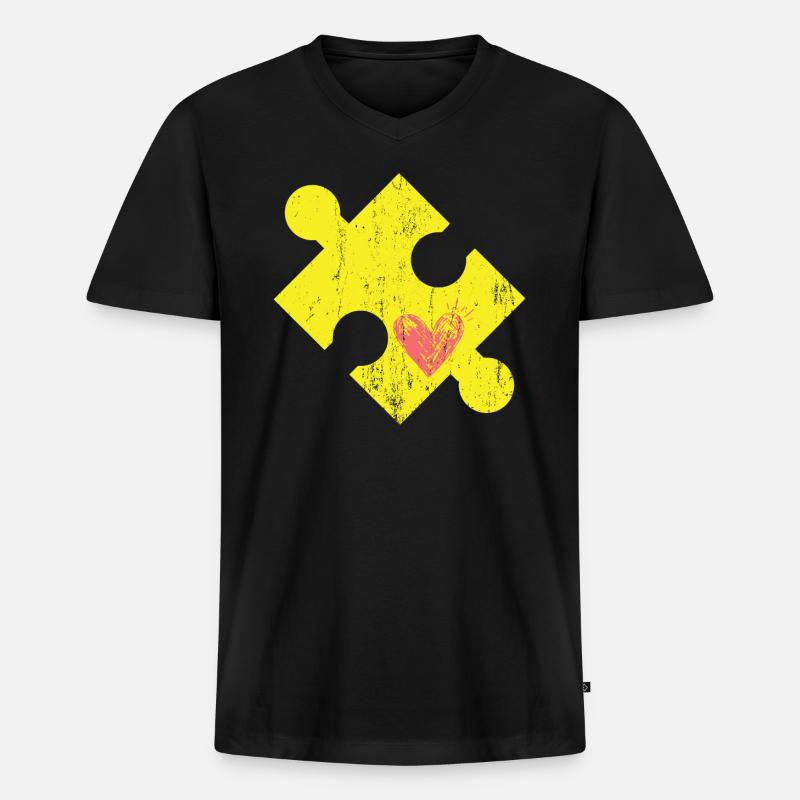Puzzleteil mit Herz - Männer Premium Bio T-Shirt mit V-Ausschnitt - Schwarz